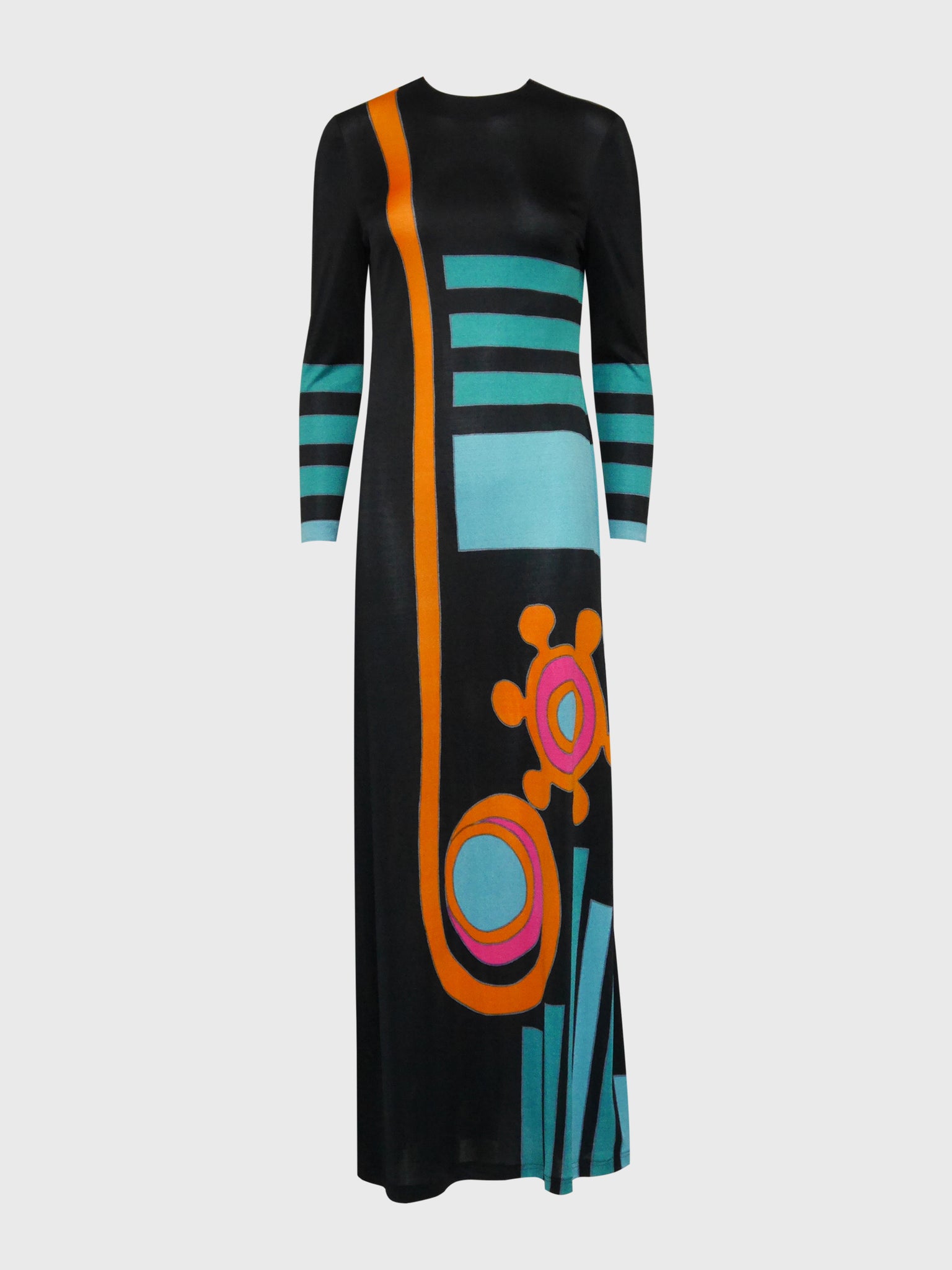 LOUIS FÉRAUD 1960s 1970s Vintage Psychedelic Print Maxi Dress Size M