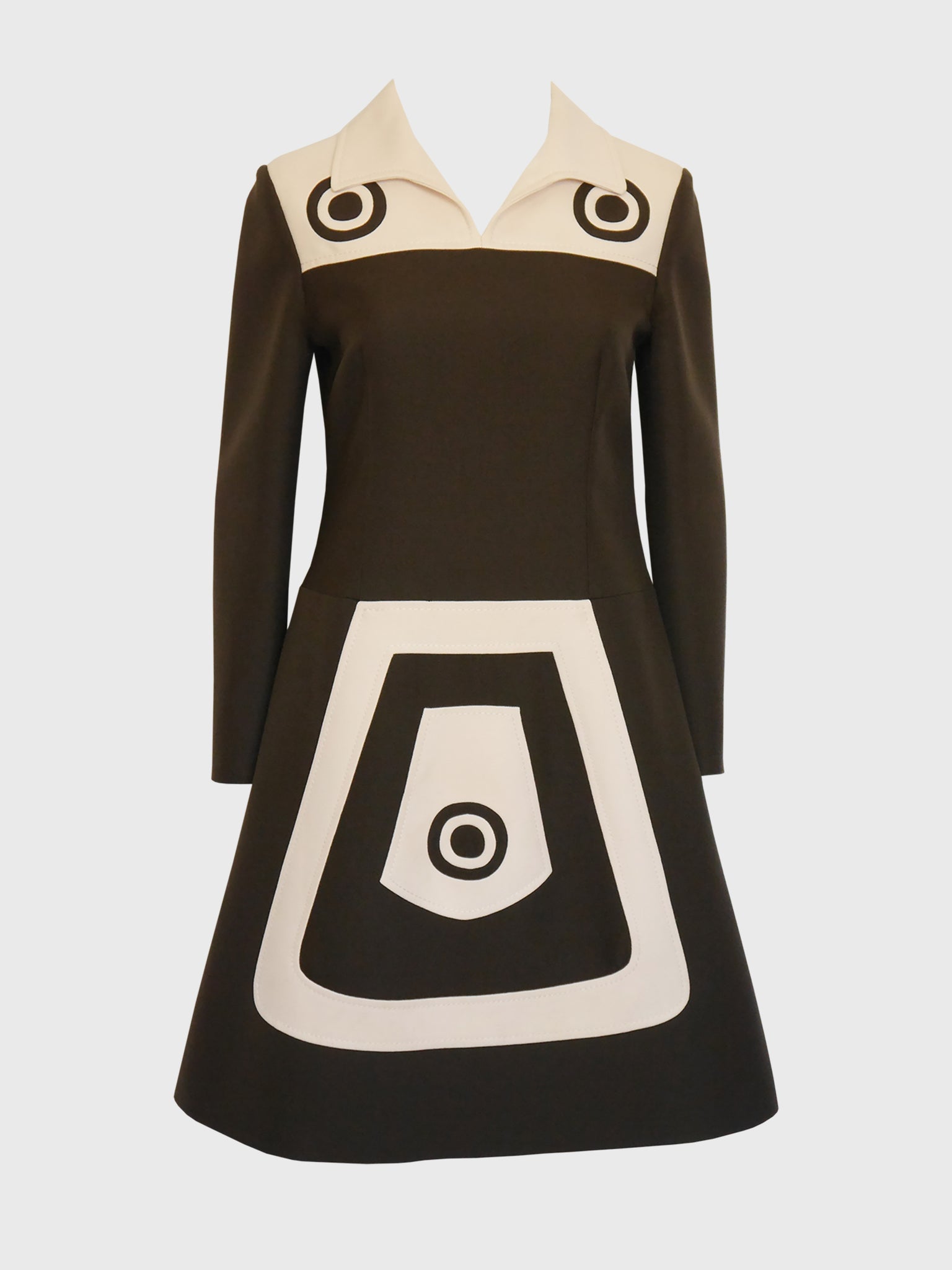 LOUIS FÉRAUD c. 1969 Vintage Space Age Mod Colour Block Graphic Dress