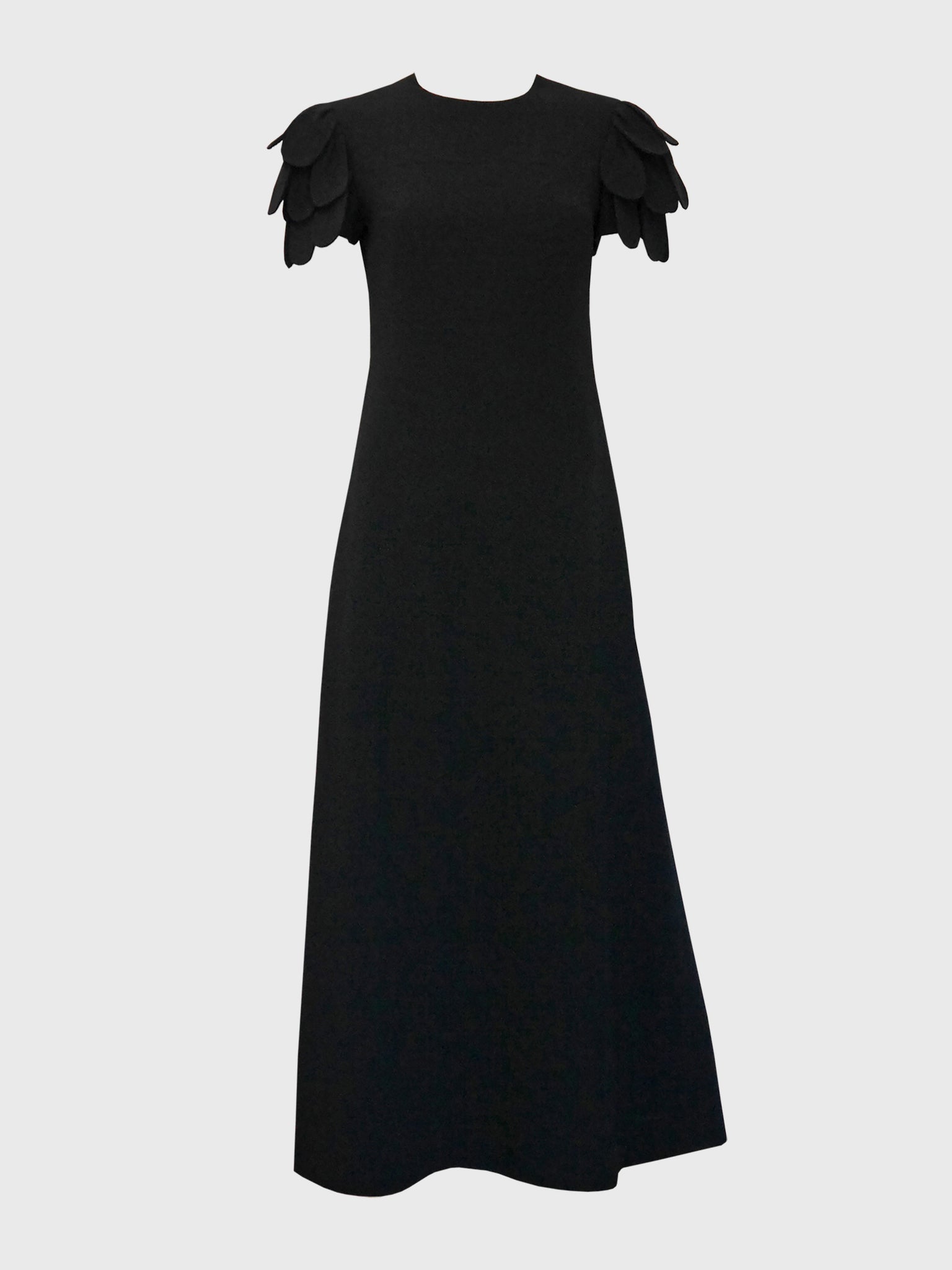 LOUIS FÉRAUD 1960s 1970s Vintage Black Evening Dress w/ Fish Scale or Petal Sleeves Size S // Sold