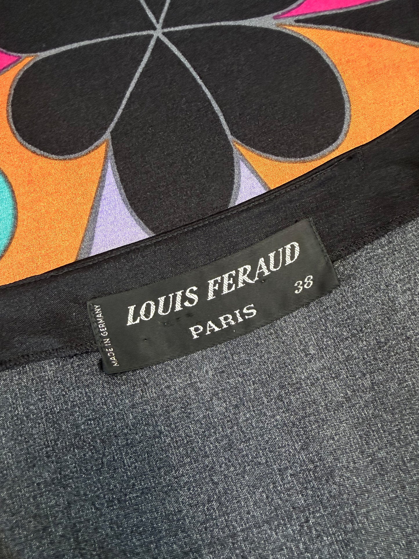 LOUIS FÉRAUD 1960s Vintage Graphic Print Maxi Dress w/ Belt Size S