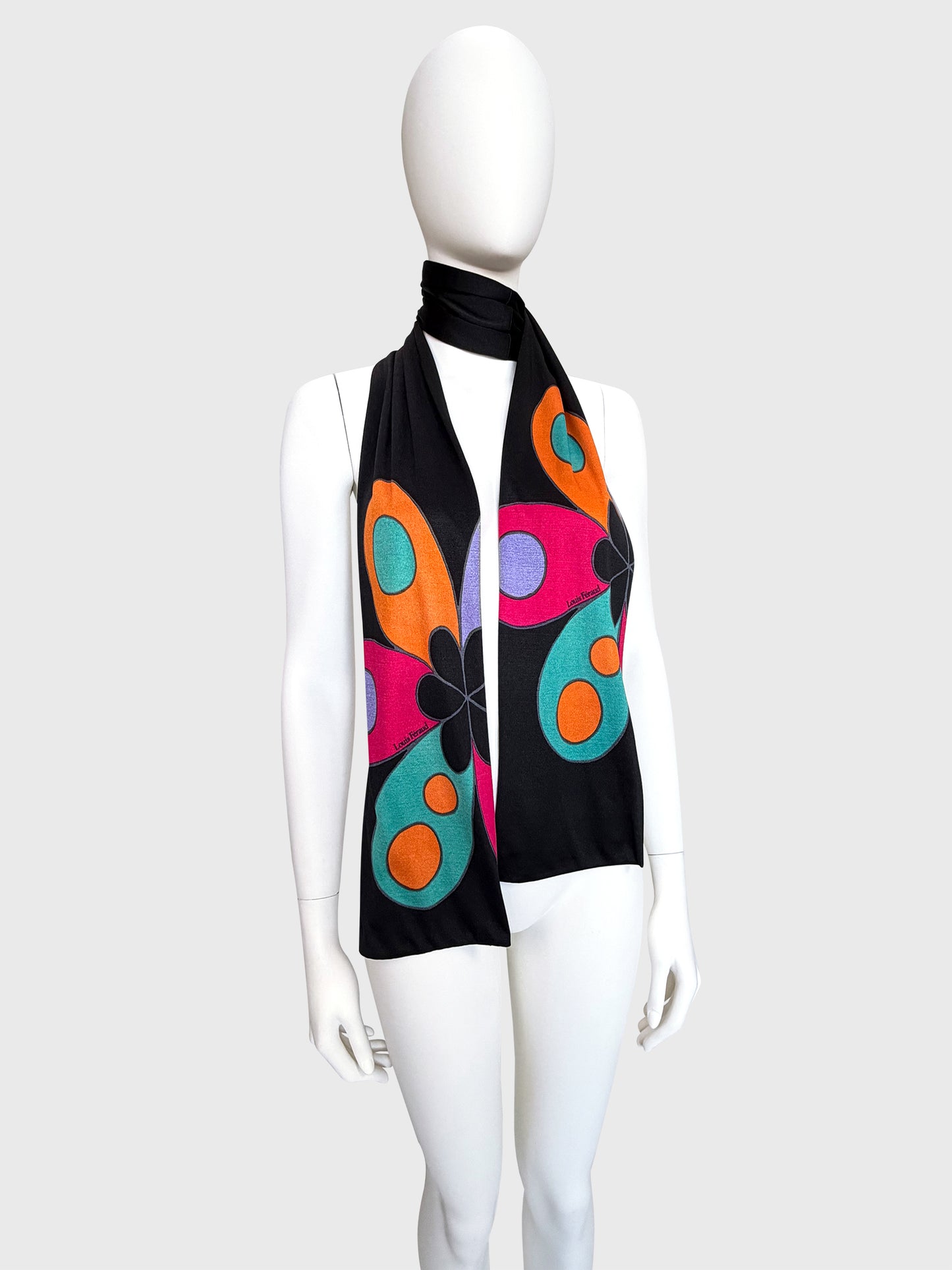 LOUIS FÉRAUD 1960s Vintage Graphic Print Maxi Dress w/ Belt Size S