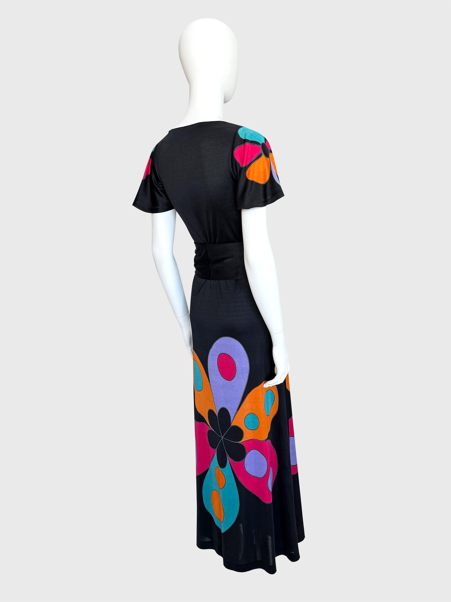 LOUIS FÉRAUD 1960s Vintage Graphic Print Maxi Dress w/ Belt Size S