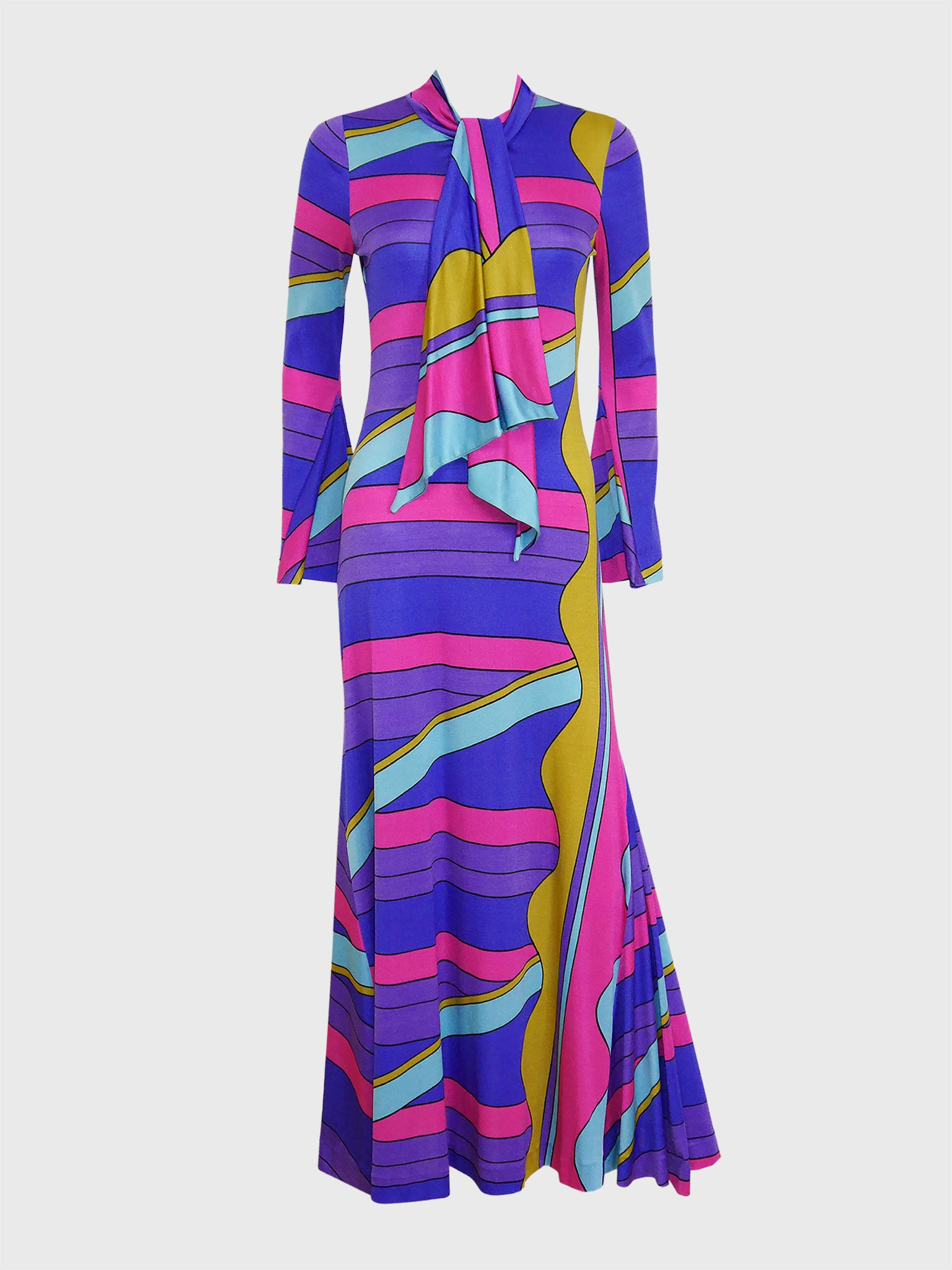 LOUIS FÉRAUD 1960s 1970s Vintage Printed Maxi Dress