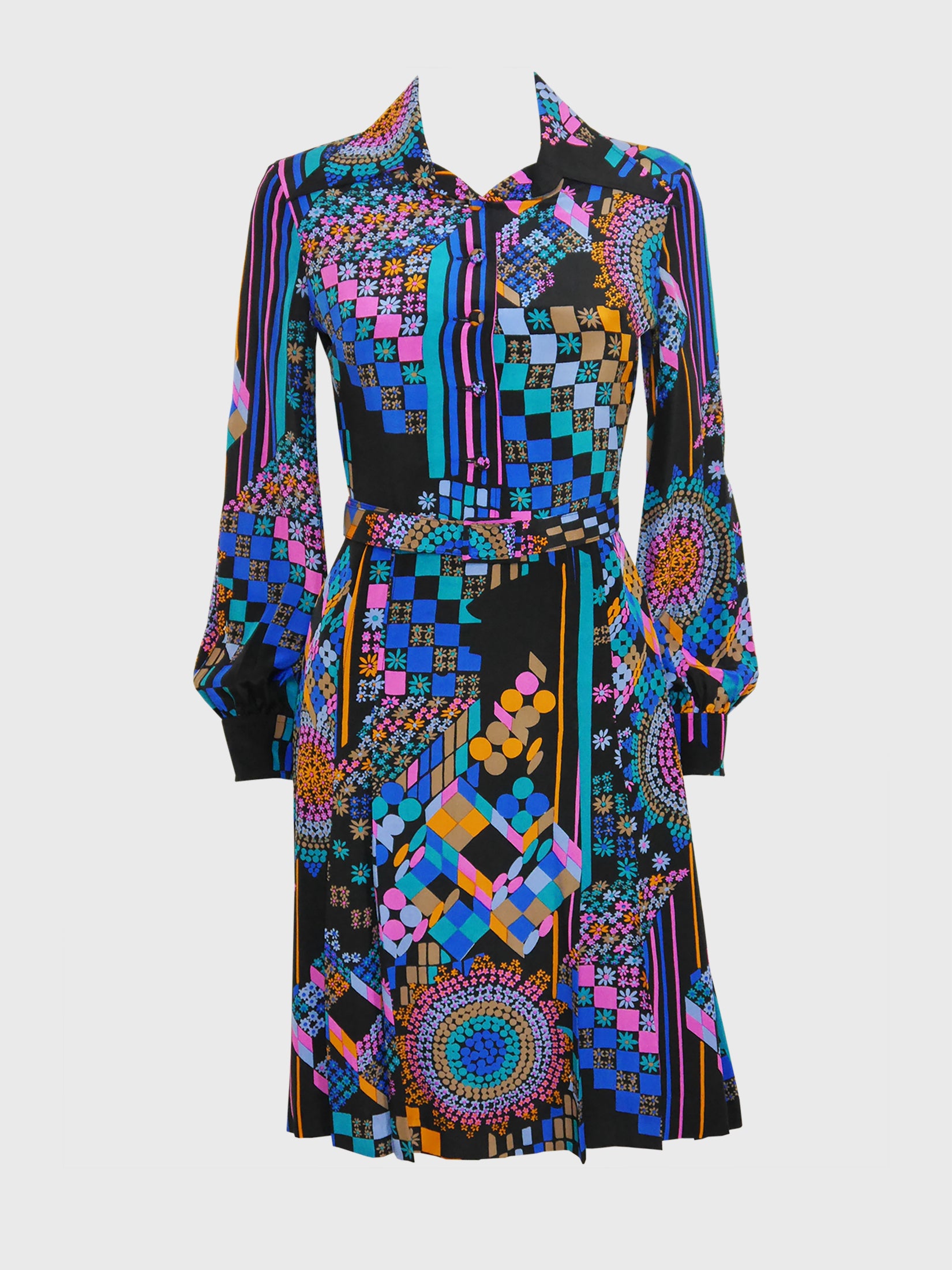 LOUIS FÉRAUD 1960s Vintage Printed Silk Dress w/ Belt – VINTAGE VON WERTH