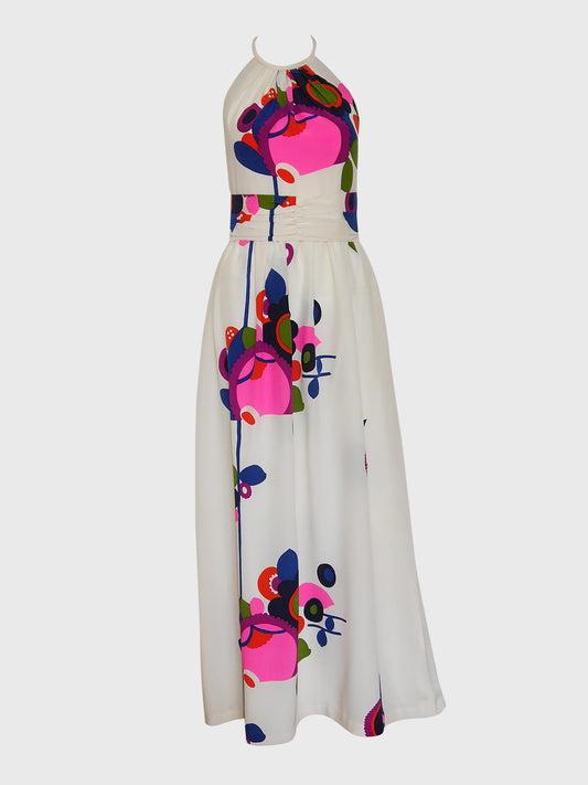LOUIS FÉRAUD 1960s Vintage Printed Silk Evening Dress