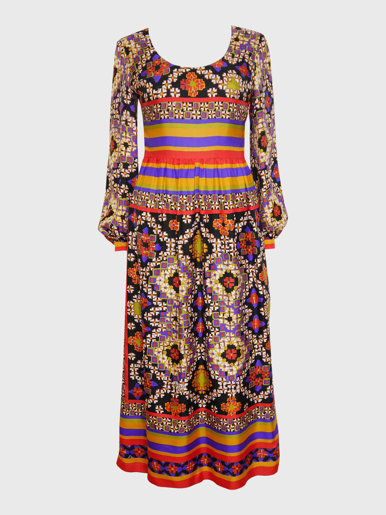 LOUIS FÉRAUD 1960s 1970s Vintage Printed Silk Maxi Dress