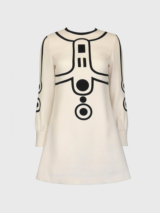 LOUIS FÉRAUD 1960s Vintage Space Age Mini Dress w/ Graphic Print Size XS