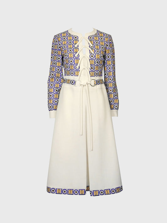 LOUIS FÉRAUD Fall 1969 Vintage Embroidered Space Age Folklore Dress Size M