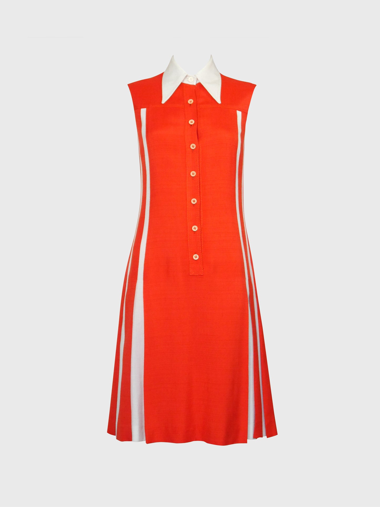 LOUIS FÉRAUD 1970s Vintage Orange Sleeveless Day Dress w/ Box Pleats Size S