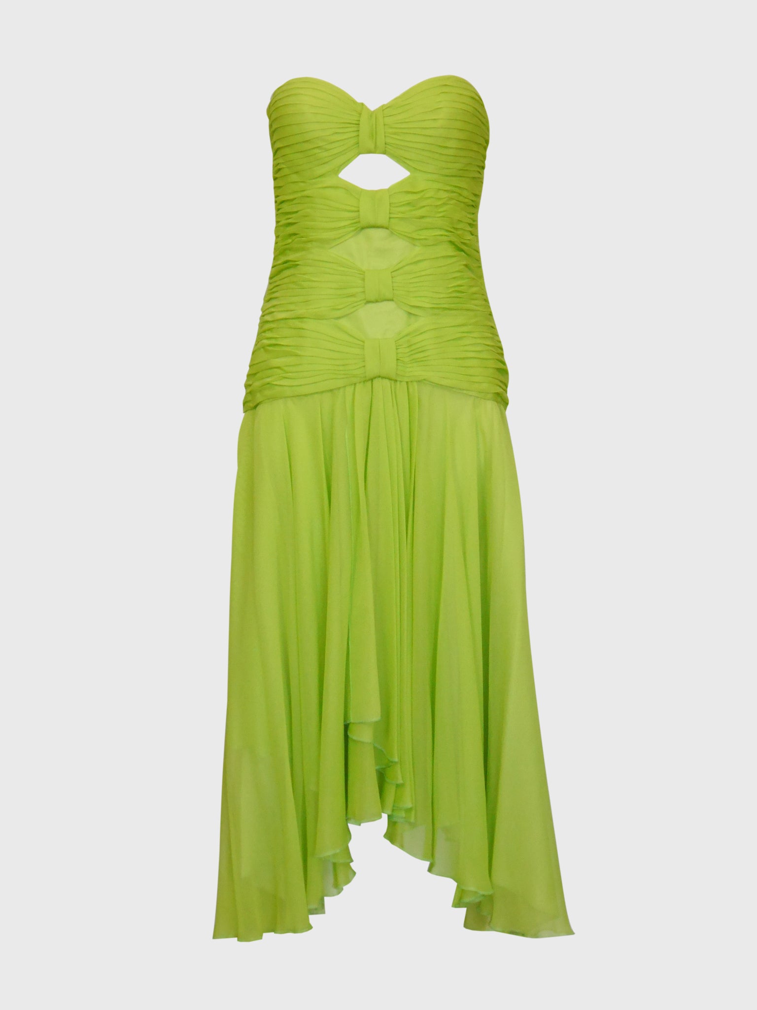 LOUIS FÉRAUD 1980s Vintage Lime Green Silk Bustier Evening Dress Size M