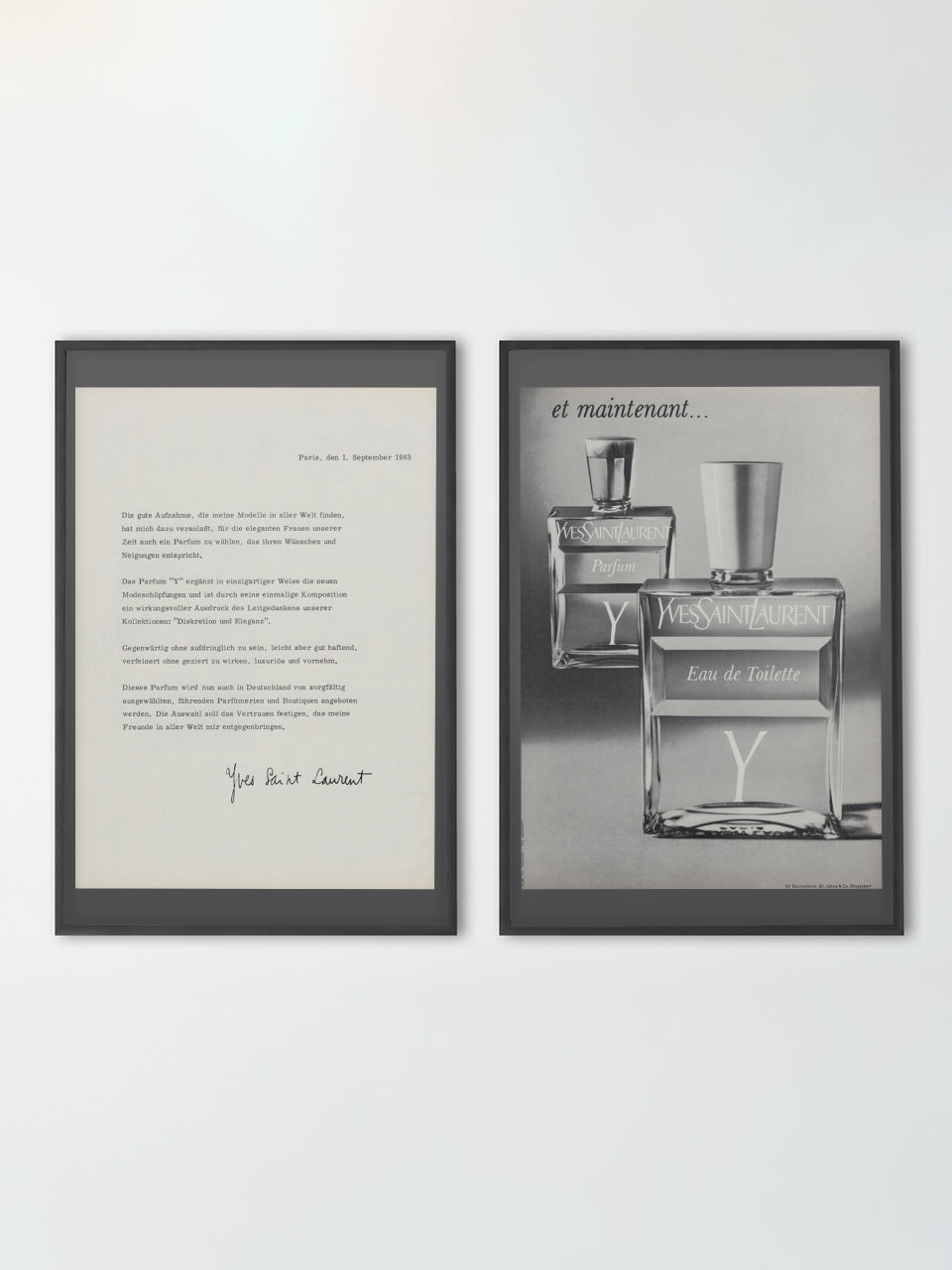 YVES SAINT LAURENT 1965 Vintage Advertisement 1960s Y Perfume Print Ad (2 Pages)