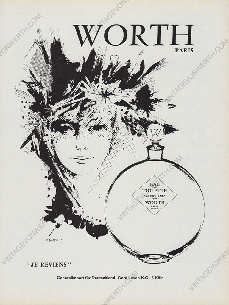 WORTH 1966 Je Reviens Perfume Vintage Print Advertisement Fragrance Parfum