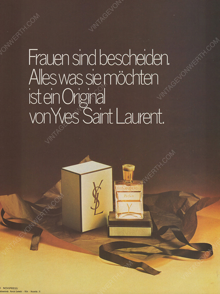YVES SAINT LAURENT 1972 Vintage Advertisement 1970s Perfume Print Ad