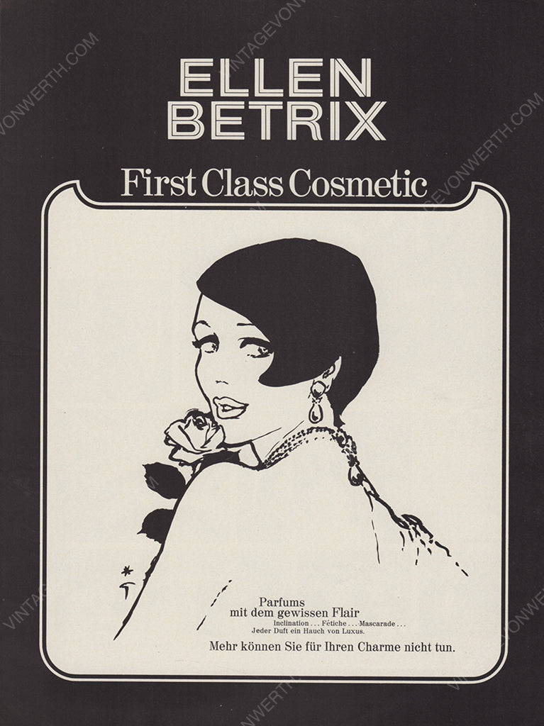 ELLEN BETRIX 1976 Vintage Print Advertisement 1970s Perfume Magazine Ad René Gruau