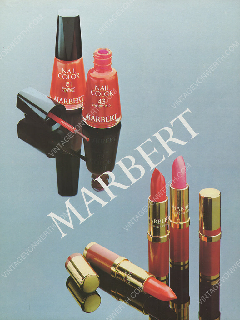 MARBERT 1977 Beauty Makeup Vintage Print Advertisement Lipstick Nail Color