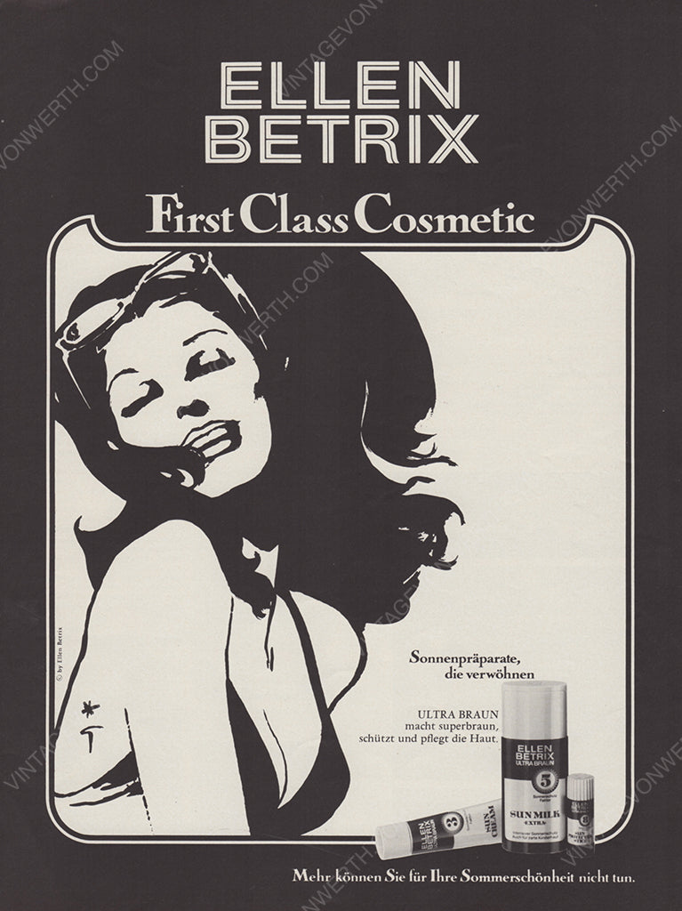 ELLEN BETRIX 1977 Vintage Print Advertisement 1970s Beauty Magazine Ad René Gruau