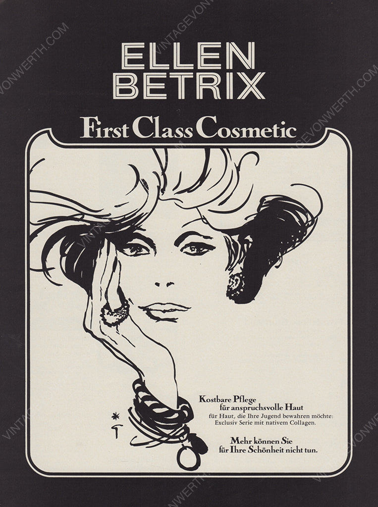ELLEN BETRIX 1977 Vintage Print Advertisement 1970s Beauty Magazine Ad René Gruau