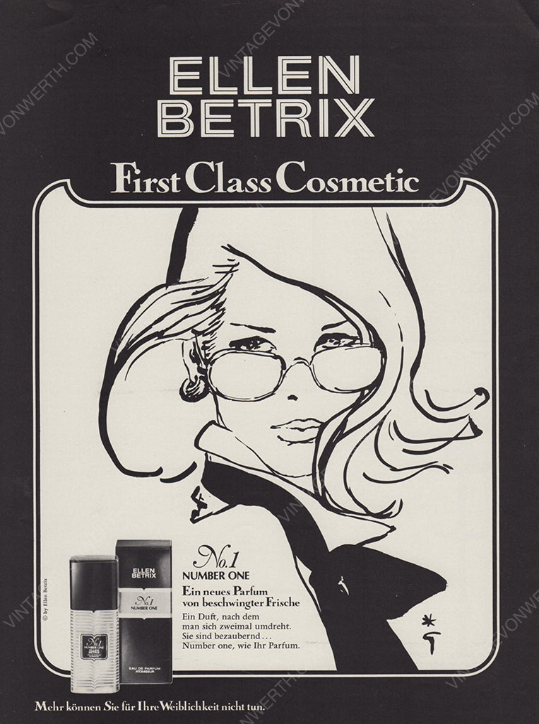 ELLEN BETRIX 1977 Vintage Print Advertisement 1970s Perfume Magazine Ad René Gruau