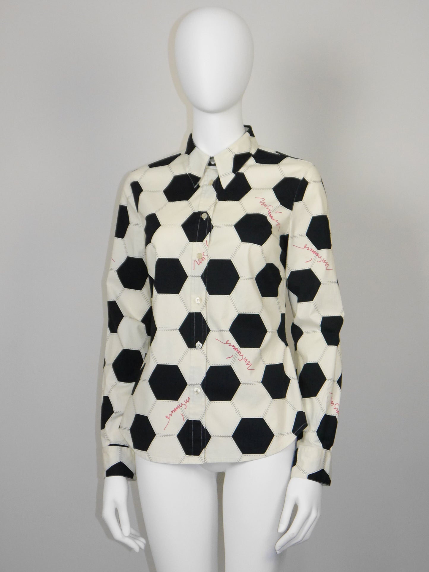 MOSCHINO 1990s 2000s Vintage Soccer Ball Print Shirt Blouse Size S