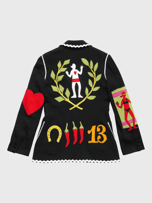 MOSCHINO c. Spring 1995 Vintage Novelty Jacket w/ Signature Appliqués