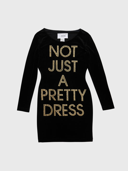 MOSCHINO Fall 1991 Vintage "Not Just A Pretty Dress" Studded Stretch Velvet Dress Size L-XL