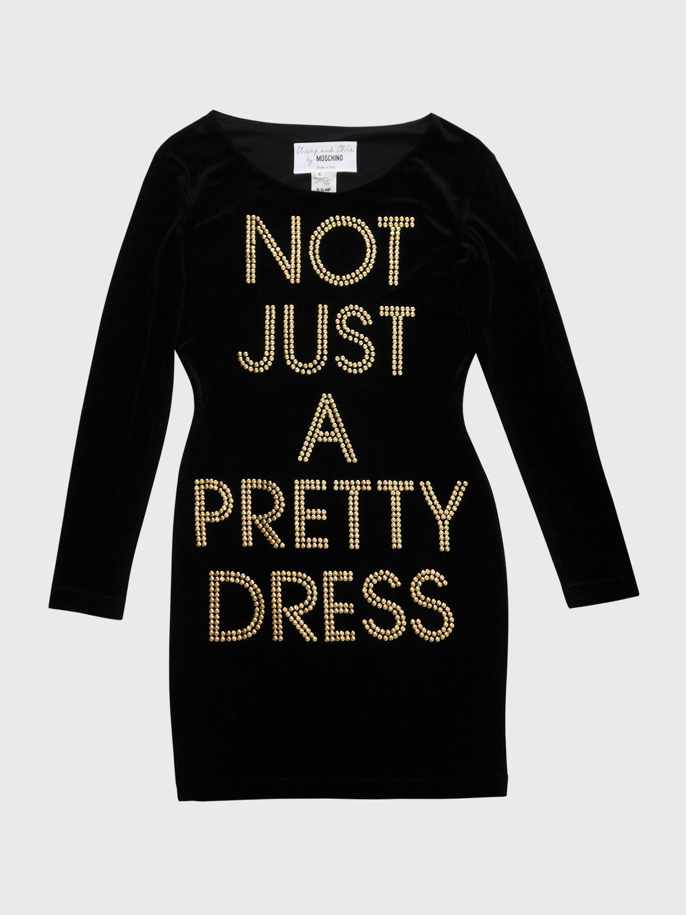 MOSCHINO 1990s Vintage "Not Just A Pretty Dress" Studded Stretch Velvet Dress Size L
