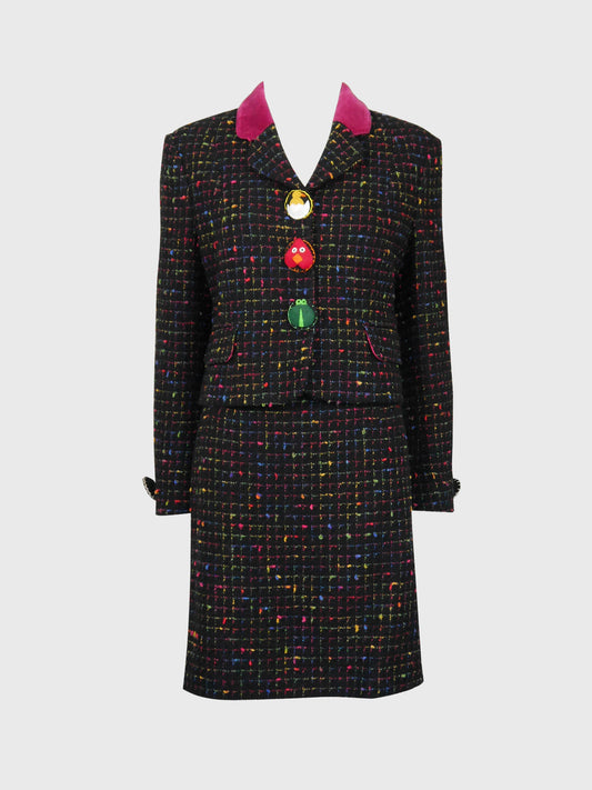 MOSCHINO 1990s Vintage "Push for Nature" Bouclé Jacket & Skirt Suit Size S-M