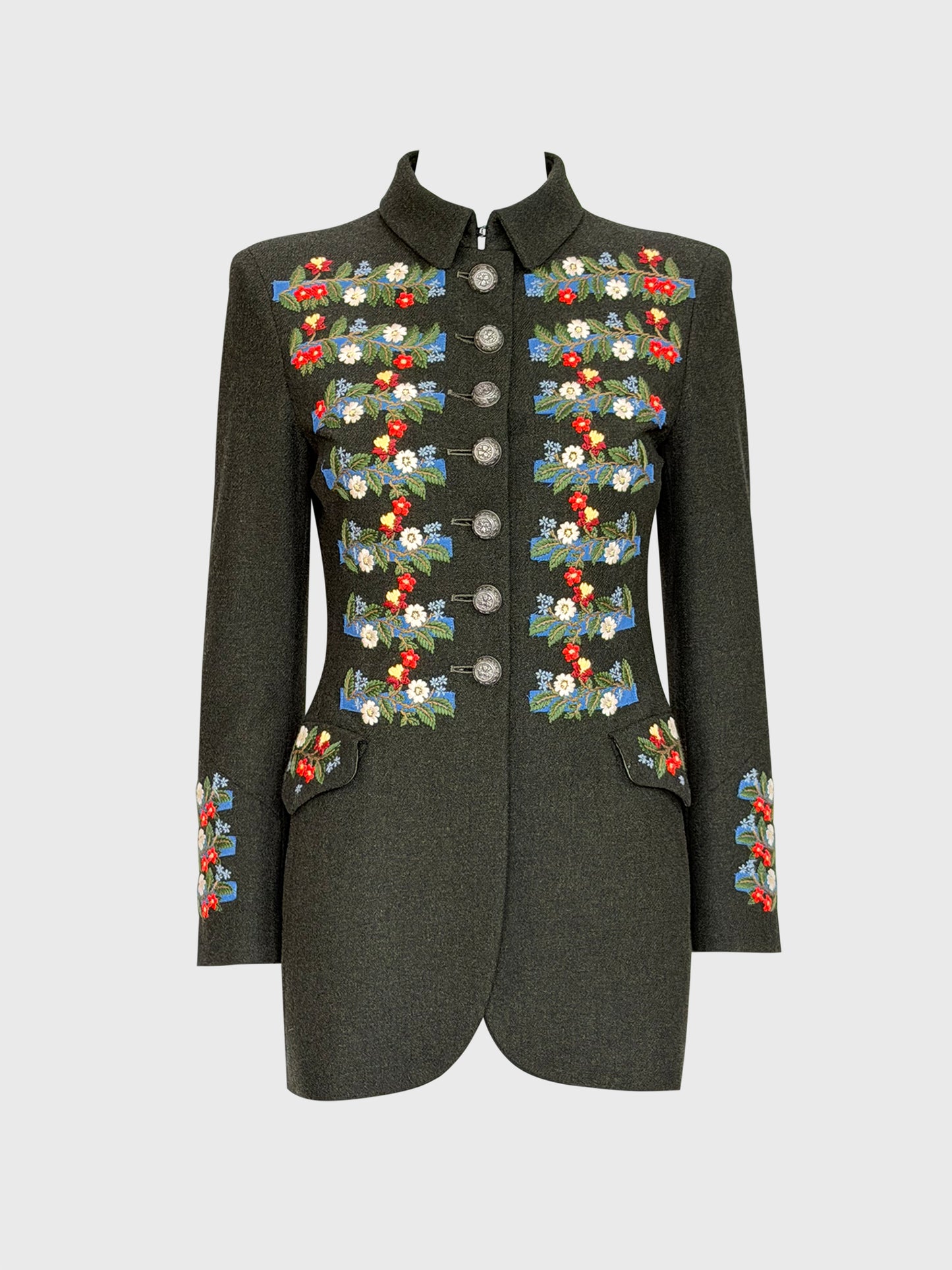MOSCHINO Couture! 1990s Vintage Jacket w/ Floral Embroidery Country Style Size XS