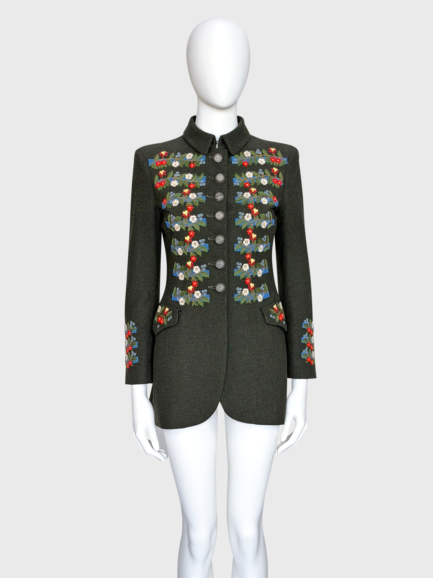 MOSCHINO Couture! 1990s Vintage Jacket w/ Floral Embroidery Country Style Size XS