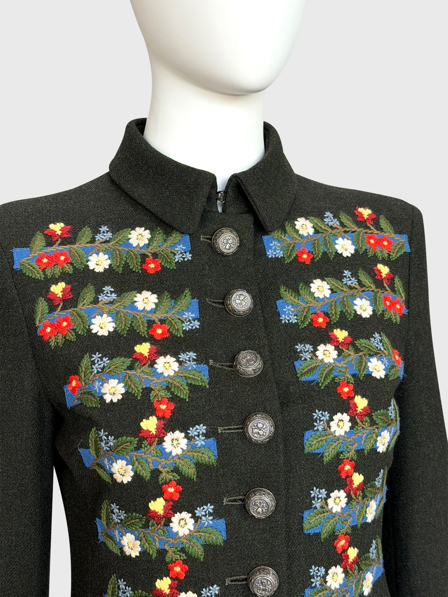 MOSCHINO Couture! 1990s Vintage Jacket w/ Floral Embroidery Country Style Size XS