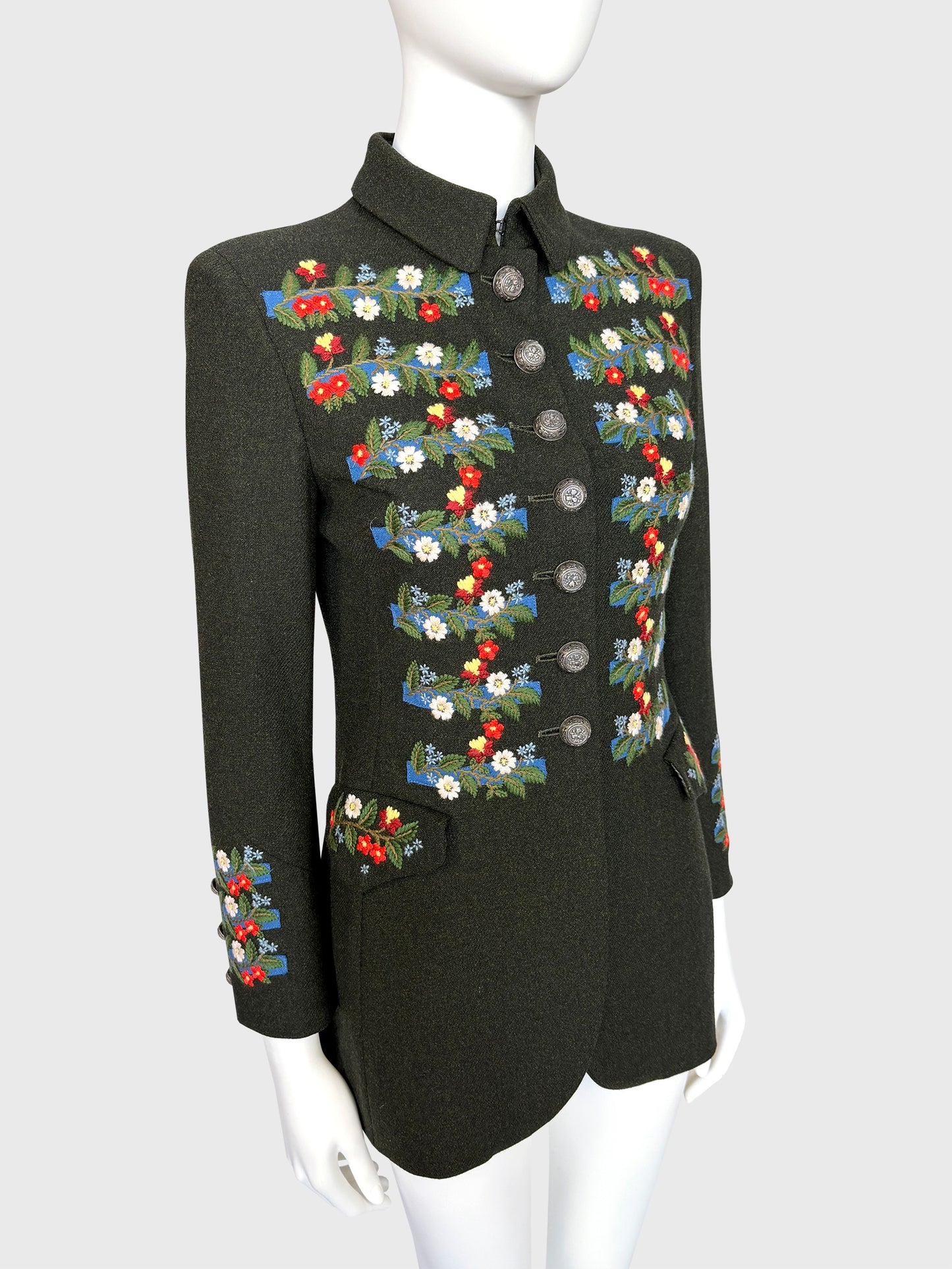 MOSCHINO Couture! 1990s Vintage Jacket w/ Floral Embroidery Country Style Size XS
