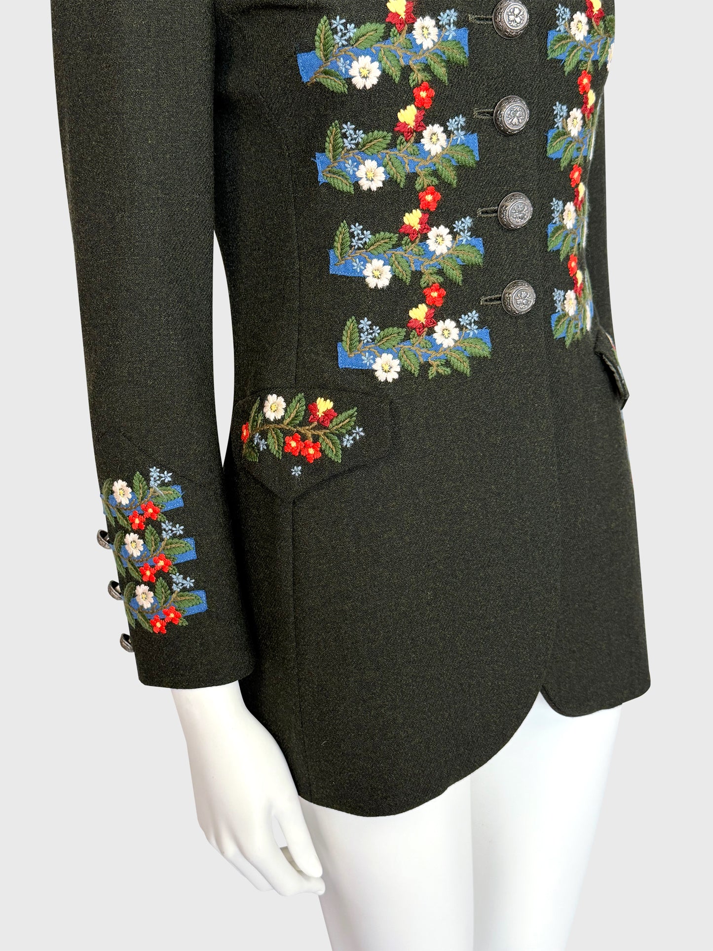 MOSCHINO Couture! 1990s Vintage Jacket w/ Floral Embroidery Country Style Size XS