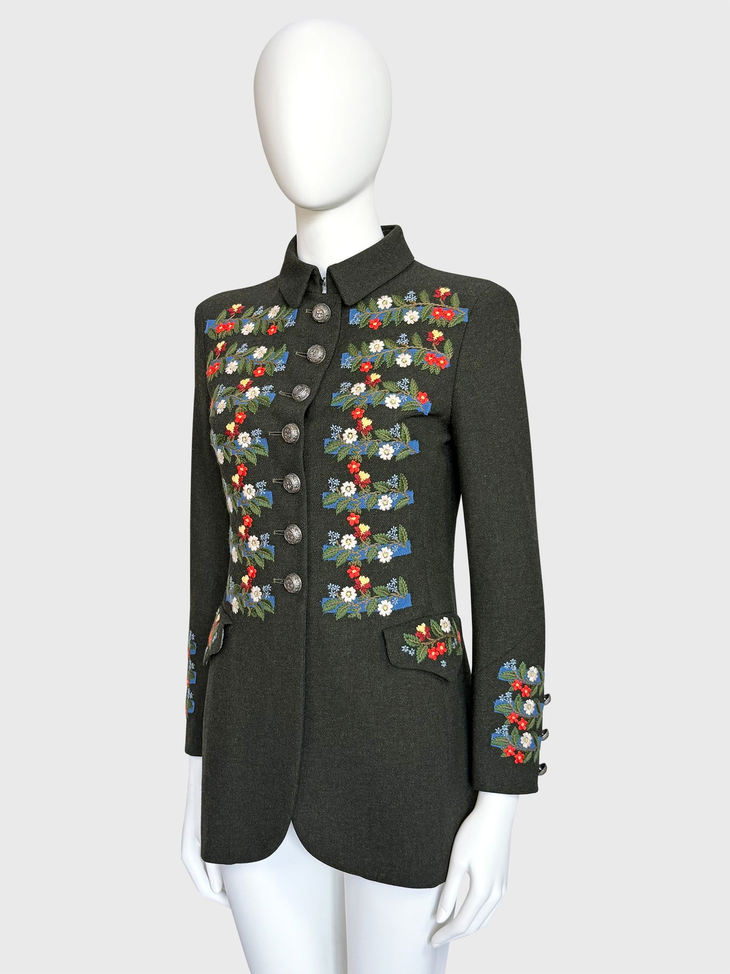 MOSCHINO Couture! 1990s Vintage Jacket w/ Floral Embroidery Country Style Size XS