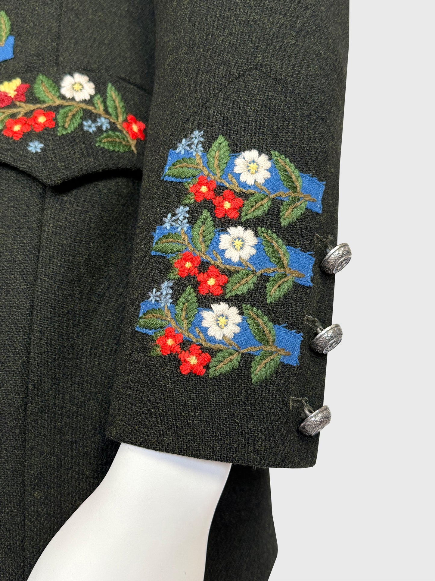 MOSCHINO Couture! 1990s Vintage Jacket w/ Floral Embroidery Country Style Size XS