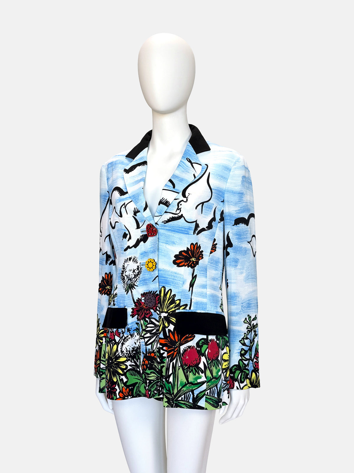 MOSCHINO Couture! Rare 1990s Vintage Dove Novelty Print Jacket Size L-XL