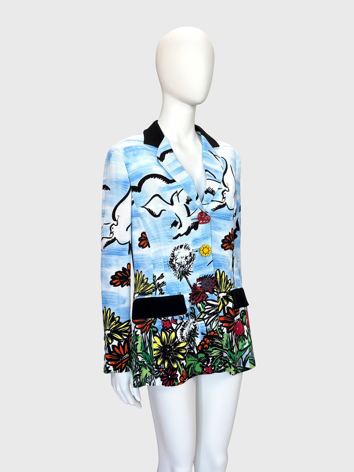 MOSCHINO Couture! Rare 1990s Vintage Dove Novelty Print Jacket Size L-XL