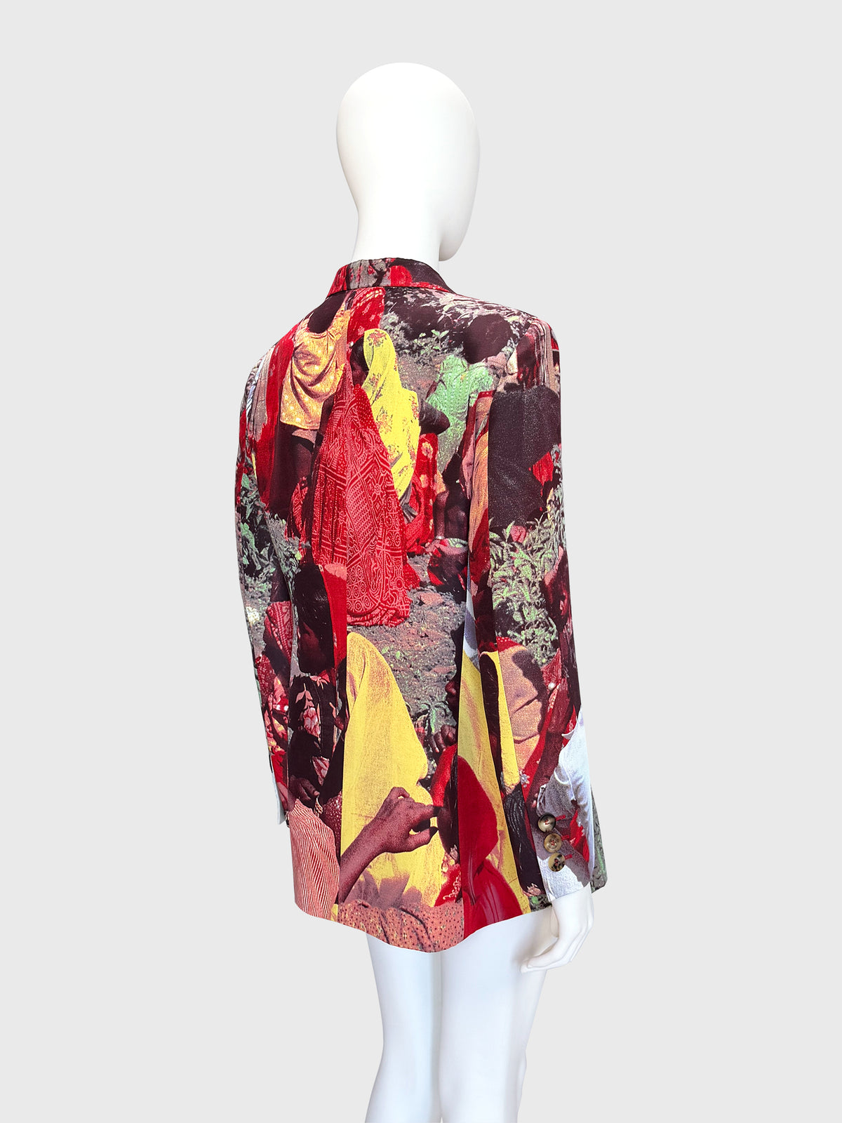 MOSCHINO Couture! Rare 1990s Vintage Tea Picker Photo Print Jacket Size L-XL