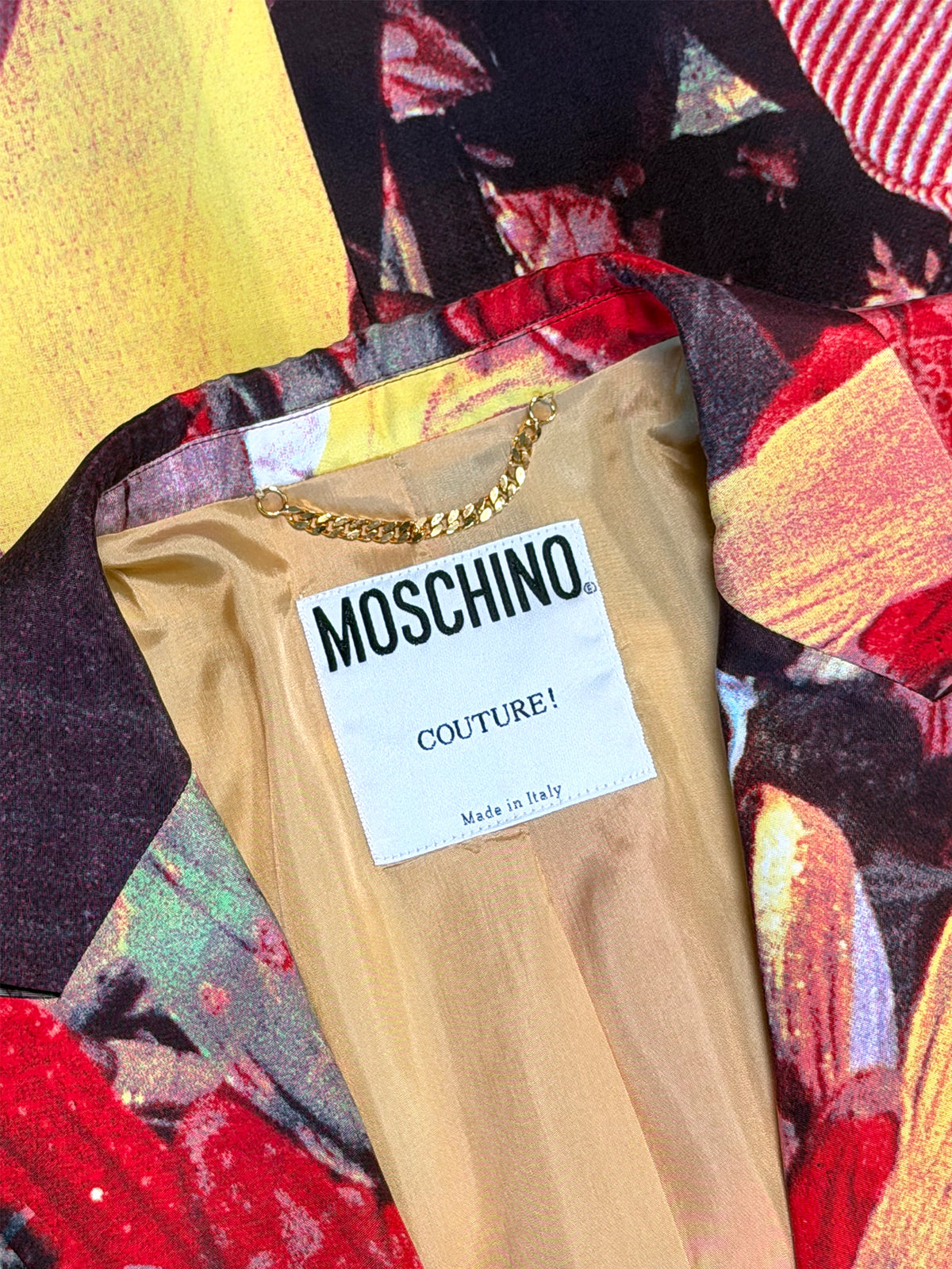 MOSCHINO Couture! Rare 1990s Vintage Tea Picker Photo Print Jacket Size L-XL