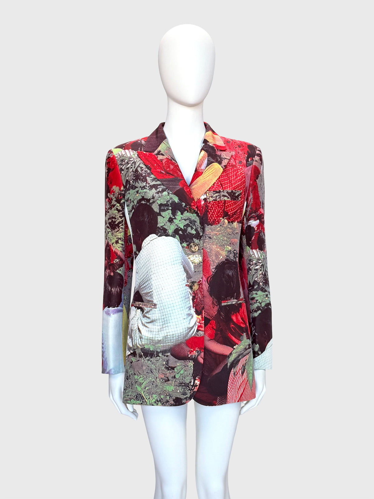 MOSCHINO Couture! Rare 1990s Vintage Tea Picker Photo Print Jacket Size L-XL