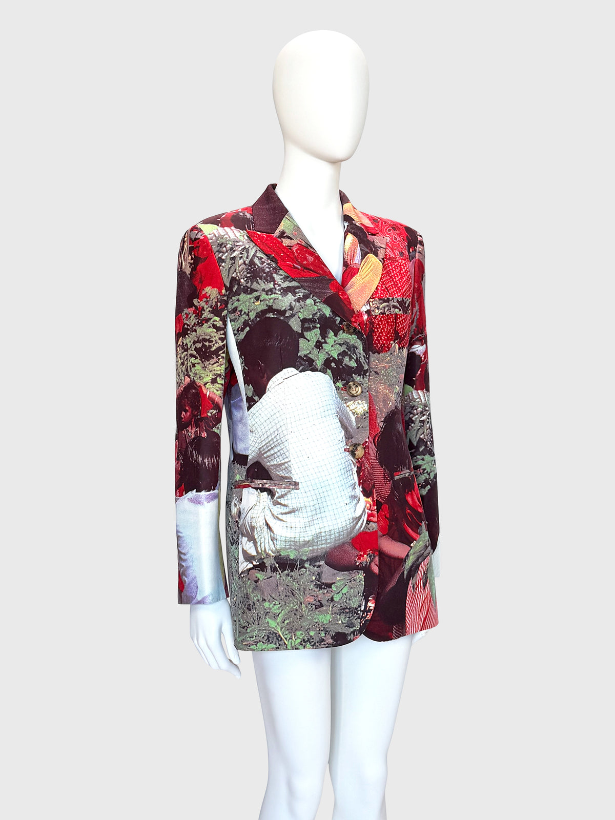 MOSCHINO Couture! Rare 1990s Vintage Tea Picker Photo Print Jacket Size L-XL