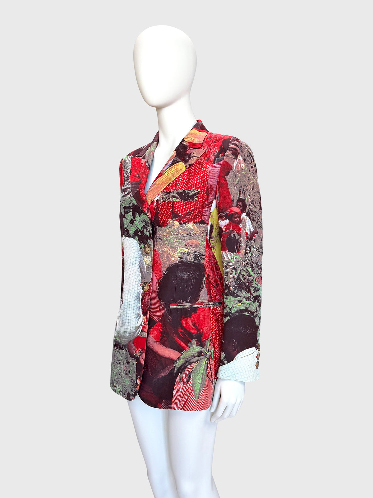 MOSCHINO Couture! Rare 1990s Vintage Tea Picker Photo Print Jacket Size L-XL