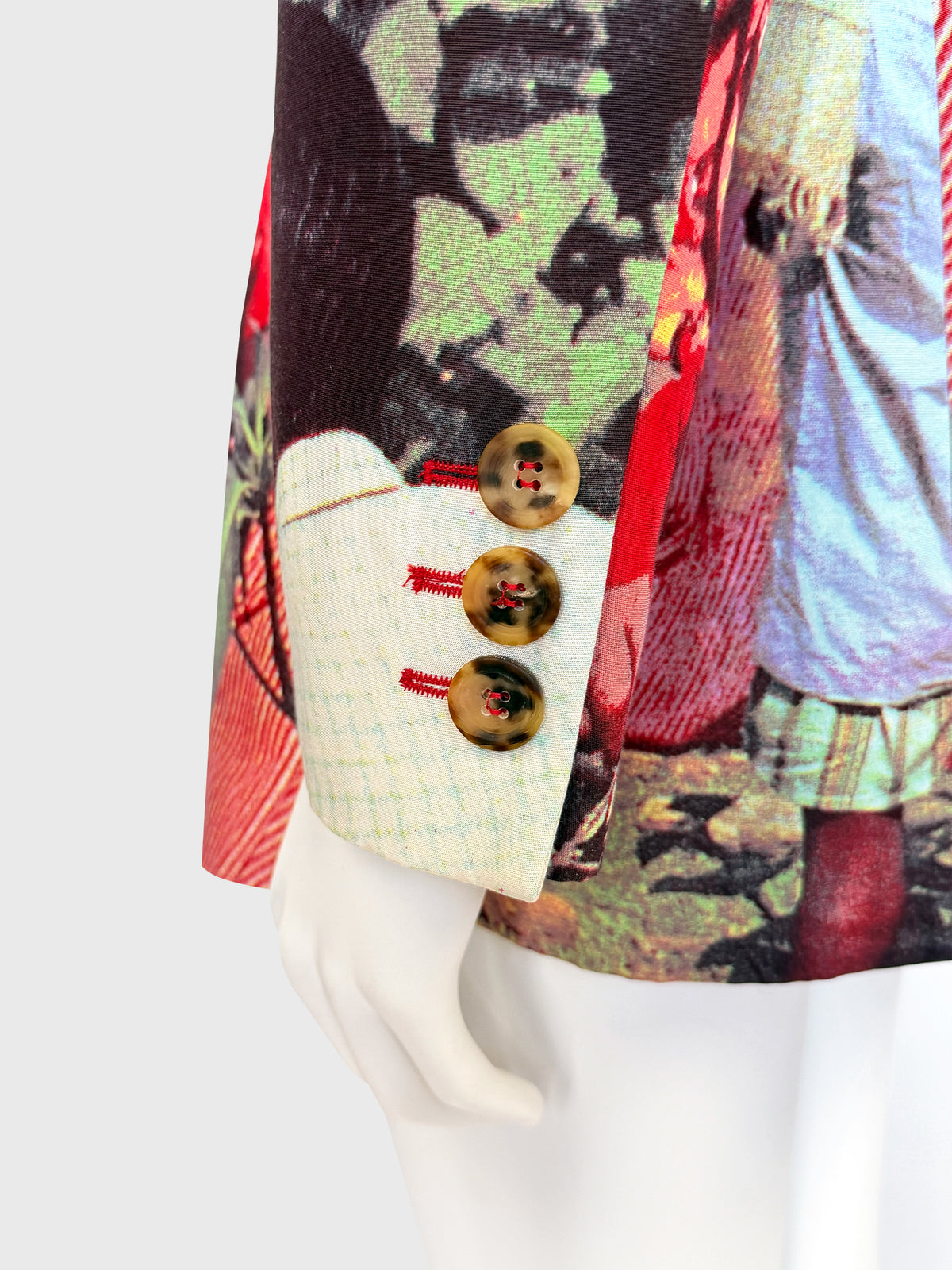 MOSCHINO Couture! Rare 1990s Vintage Tea Picker Photo Print Jacket Size L-XL