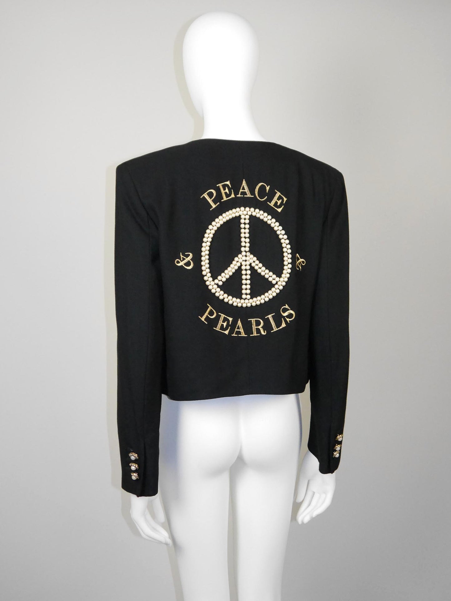MOSCHINO Couture! Fall 1989 Vintage Peace & Pearls Beaded Jacket Size M