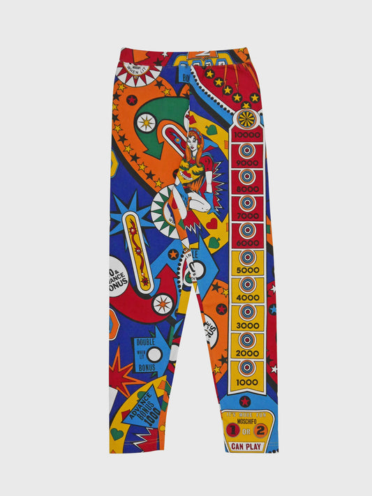 MOSCHINO 1990s Vintage Pinball Print Leggings Cotton Jersey Spandex Pants Size L