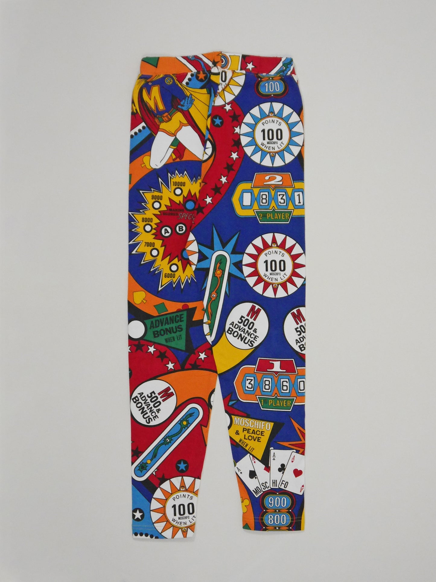 MOSCHINO 1990s Vintage Pinball Print Leggings Cotton Jersey Spandex Pants Size L