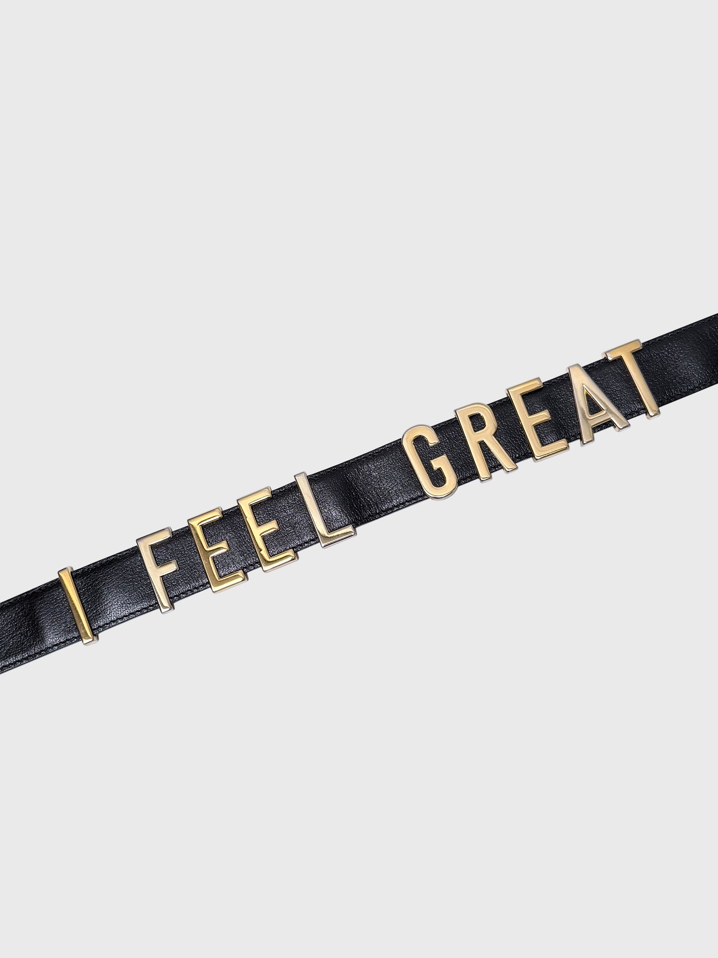 MOSCHINO by Redwall "I FEEL GREAT" 1980s 1990s Vintage Slogan Belt Size S