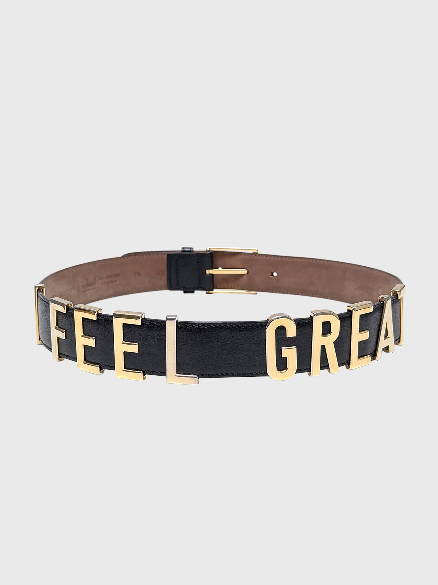 MOSCHINO by Redwall "I FEEL GREAT" 1980s 1990s Vintage Slogan Belt Size S