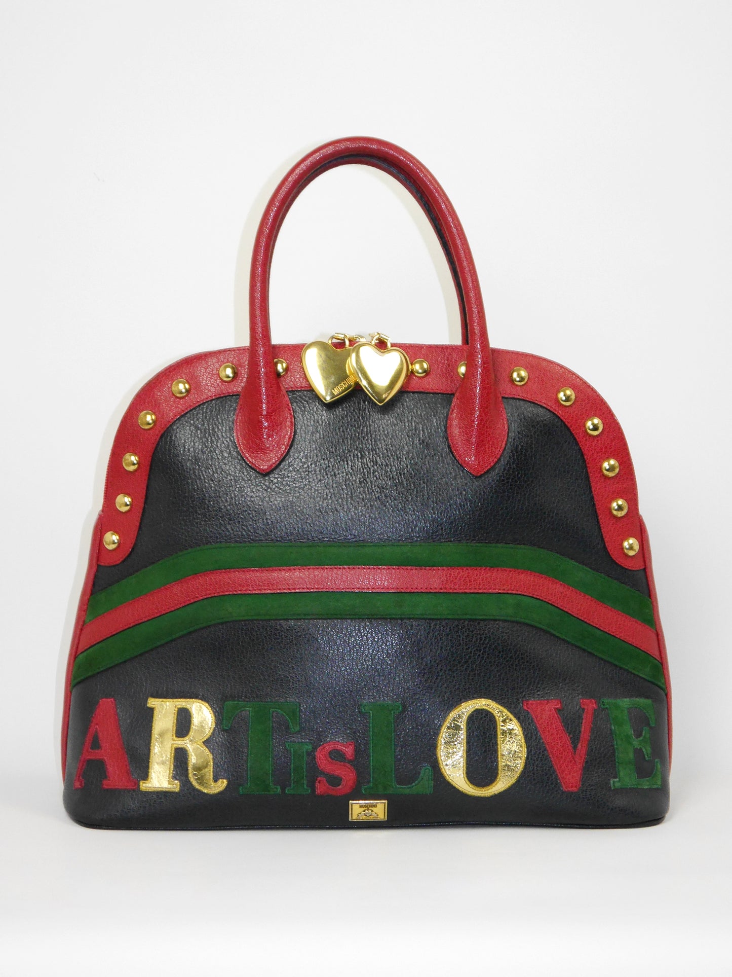 MOSCHINO by Redwall c. 1990 "ART IS LOVE" Vintage Studded Heart Handbag