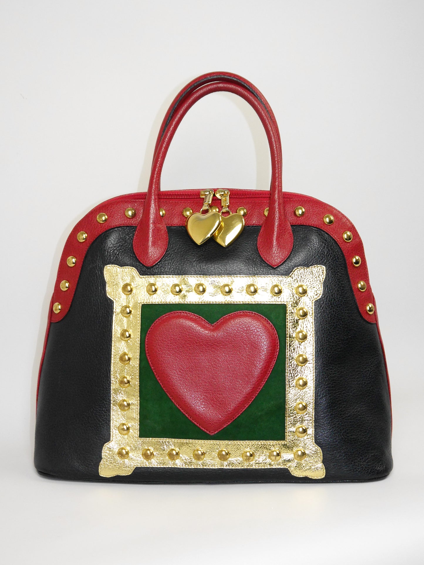 MOSCHINO by Redwall c. 1990 "ART IS LOVE" Vintage Studded Heart Handbag