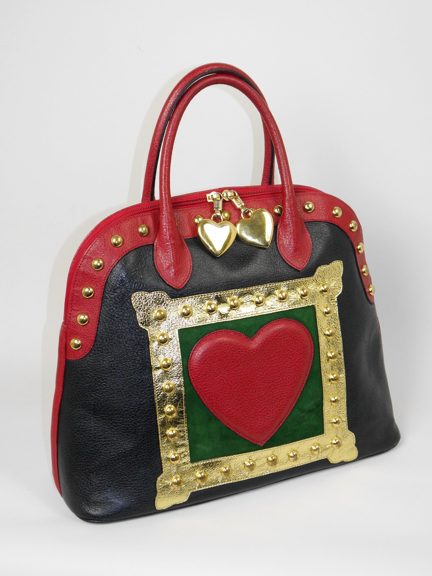 MOSCHINO by Redwall c. 1990 "ART IS LOVE" Vintage Studded Heart Handbag